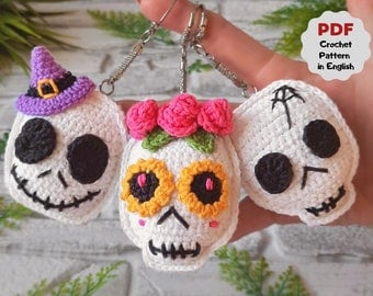 Crochet Skull Pattern Set for Halloween Keychains
