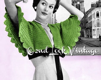 1950s Vintage Crochet Cape Sleeve Bolero Pattern
