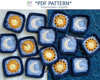 Sun and Moon Crochet Granny Square Pattern