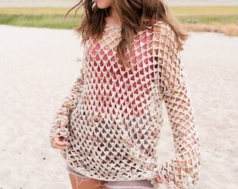 Off-Shoulder Oversized Mesh Crochet Sweater Pattern