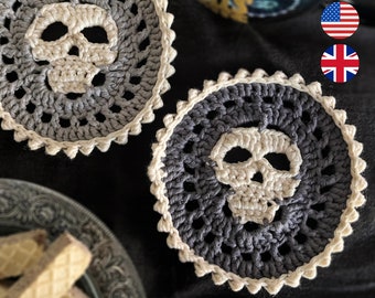 Mr Bones Skull Crochet Coaster Pattern