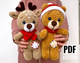 Christmas Bear & Deer Crochet Amigurumi Pattern