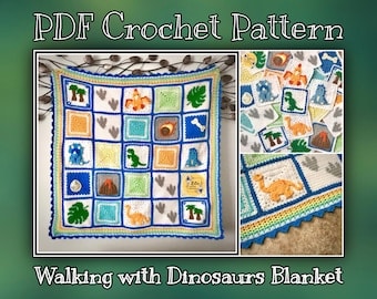 US Dinosaur Blanket Crochet Pattern PDF