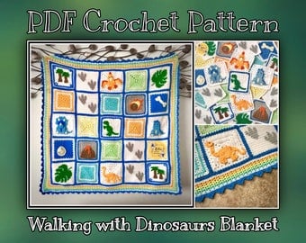 UK-Dino Blanket Crochet Pattern in PDF