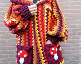 Boho Retro Mushroom Hexa Crochet Cardigan Pattern