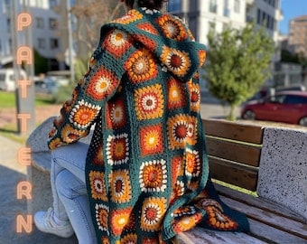 Boho-Style Crochet Cardigan with Hood Pattern PDF