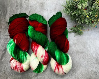 Hand-Dyed Christmas Candy Ribbons Merino Yarn