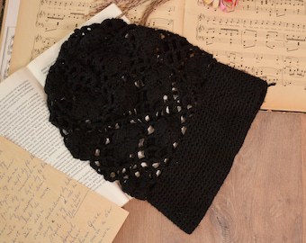 Handcrafted Black Crochet Beanie with Diamond Pattern