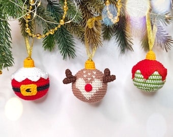 Crochet Christmas Baubles Pattern: Santa, Elf, Reindeer