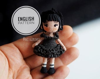 Wednesday Miniature Doll: English Crochet Pattern