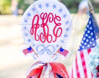 Patriotic Monogram Embroidery Frame with American Flag