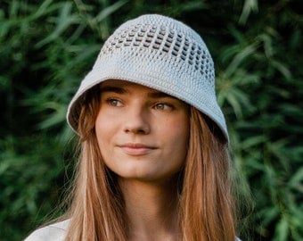 Crochet Cotton Bucket Hat for Summer Women