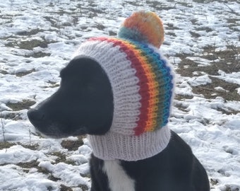 Easy Rainbow Pompom Dog Hat Knitting Pattern