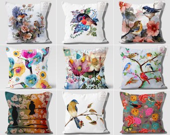 Butterfly & Bird-Themed Floral Cushion Covers