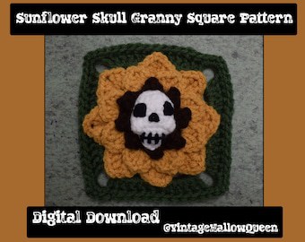 Sunflower Skull Crochet Granny Square Pattern