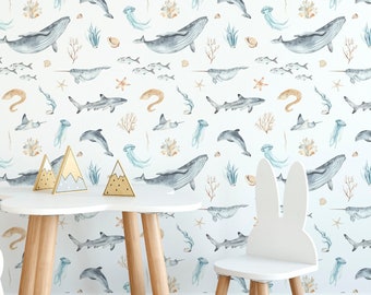 Sea World Kids Removable Wallpaper with Ocean Life