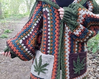 Weed Leaf Hexagon Cardigan Crochet Pattern