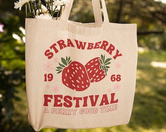 Cute Strawberry Pattern Canvas Tote Bag