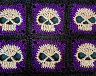Spooky Skull Crochet Granny Square Pattern