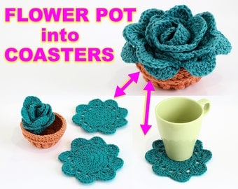 Crochet Flower Pot Coaster Set Pattern
