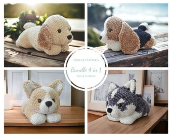 4-in-1 Amigurumi Dog Crochet Pattern Bundle