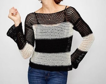 Crochet Pattern for Mesh Crop Sweater Top