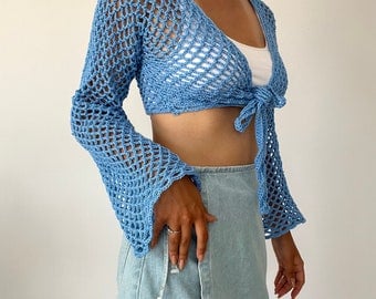 Crochet Pattern for Long-Sleeve Mesh Cardigan