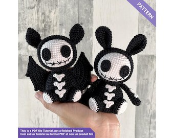 Mini Skeleton Bunny & Bat Crochet Pattern