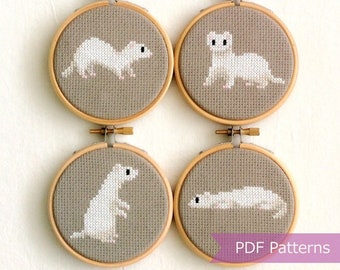 White Ferret Embroidery Cross-Stitch PDF Bundle