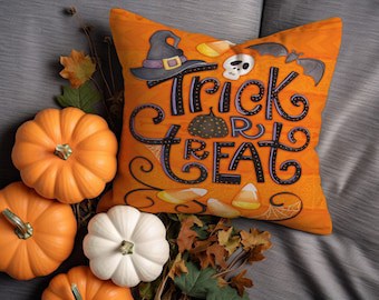 Orange Halloween-Themed Witch Hat Pillowcase Set