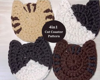 4in1 Cat Coaster Crochet Pattern & Decor