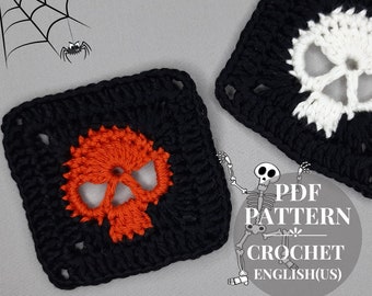 Cute Skull Halloween Crochet Pattern Square