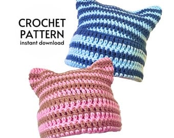 Easy Striped Cat Ear Beanie Crochet Pattern
