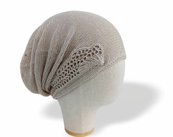 Summer Chemo Slouchy Beanie in Off-White Linen