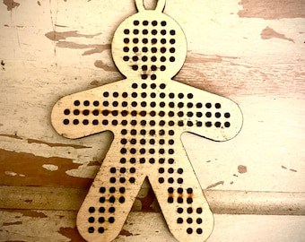 Gingerbread Man Cross Stitch Wood Christmas Ornaments