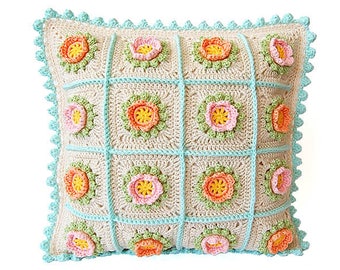Floral Granny Square Crochet Pillow Pattern