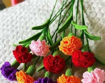 Crochet Carnations Bouquet: 5 Piece Set for Mother's Day