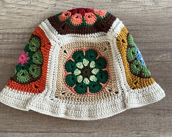 Multicolor Granny Square Crochet Bucket Hat