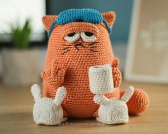 Sleepy Morning Cat Crochet Pattern with Coffee