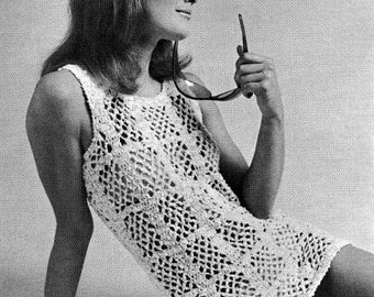 1970's Womens Square Mesh Crochet Tunic Pattern