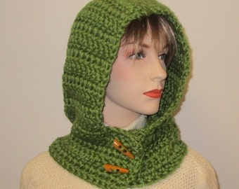 Green Chunky Yarn Hooded Scarf & Hat Crochet
