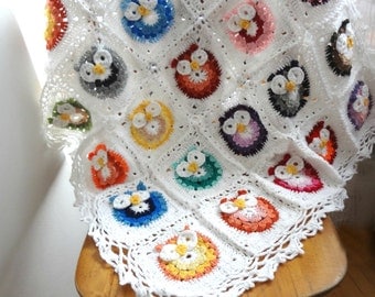Colorful Owl Crochet Blanket Pattern with Tutorial