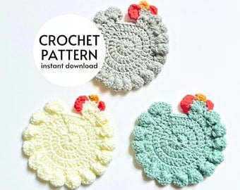 Easy Farmhouse Chicken Cup Coaster Crochet Pattern