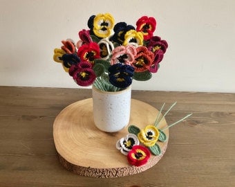 Crochet Pansy Bouquet Set for Home Decor