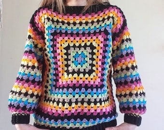 Scrapbusting Granny Square Crochet Sweater Pattern PDF
