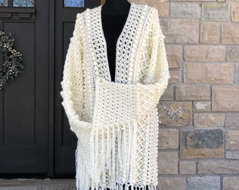 Boho Fringed Crochet Cardigan with Bell Sleeves Pattern