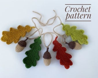 Crochet Fall Garland with Oak & Acorns Pattern