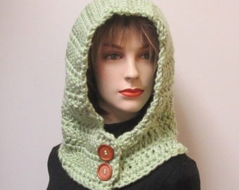 Caroline's Chunky Hooded Crochet Scarf in Light Green
