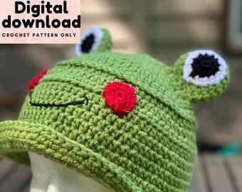 Unisex 90s Frog Crochet Bucket Hat Pattern