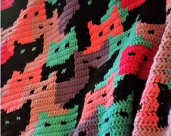 Crochet Pattern: Kitty Blanket 'Cats in Row' PDF